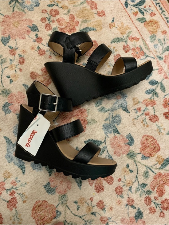 T.J.Maxx Shoes - T.J.Maxx Black Triple-Strap Wedge Sandals NWT